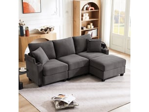 Canapé d'angle réversible fixe <strong>MERAX</strong> <strong>canapé d'angle gris</strong> 4 places Velours côtelé gris