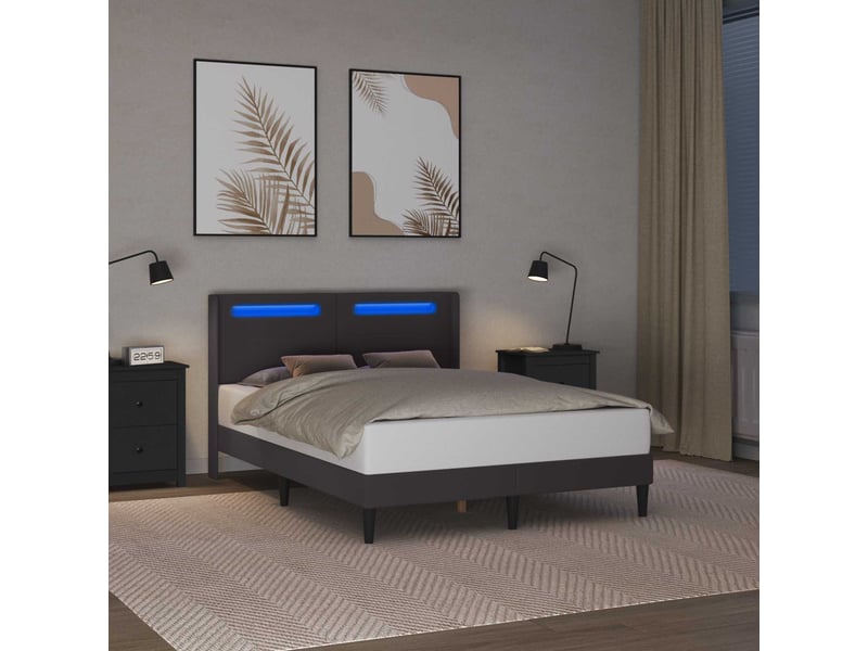  Lit double- lit adulte -  cadre de lit avec bandes led gris 160 x 200 cm simili cuir  - Conforama C
