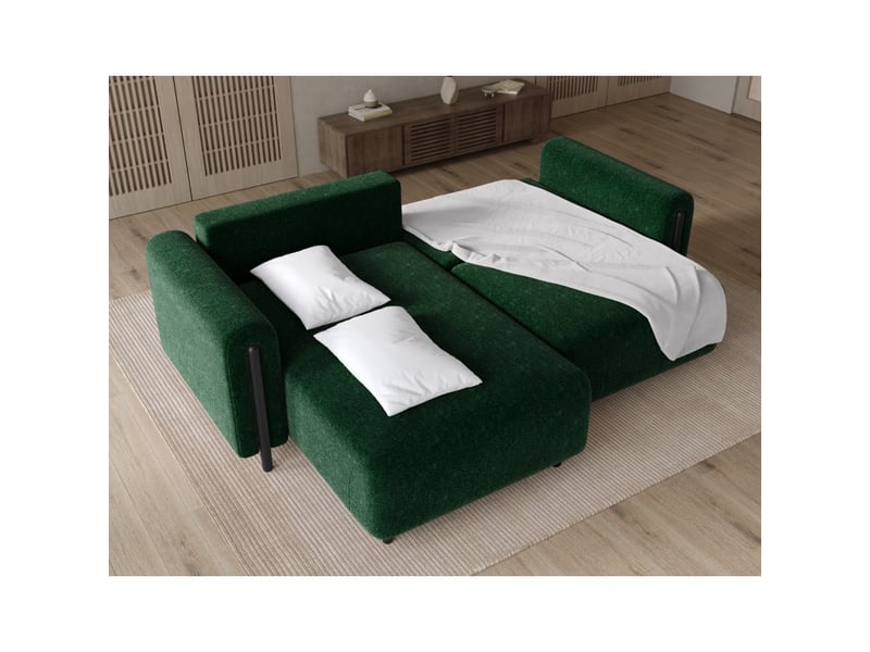  Canapé d'angle convertible arvessa vert émeraude bouclette – angle gauche avec coffre  - Conforama D