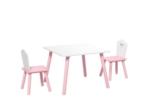 Ensemble table et 2 chaises enfant 3 pièces, rose et blanc, mobilier enfant
