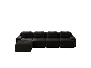 Méridienne canapé d'angle modulaire 4 places noir tissu côtelé design sans pieds antidérapant salon contemporain
