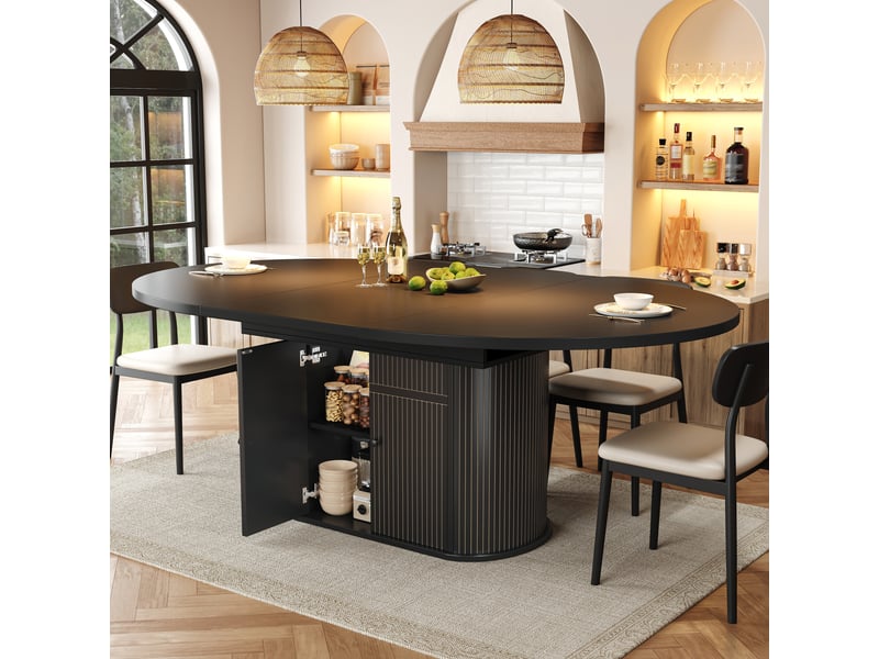  Table à manger extensible 118-158x118 cm - 4 à 6 personnes - rangement 2 portes - étagères réglables - socle rainuré - mdf - noir CozyNest - Conforama D