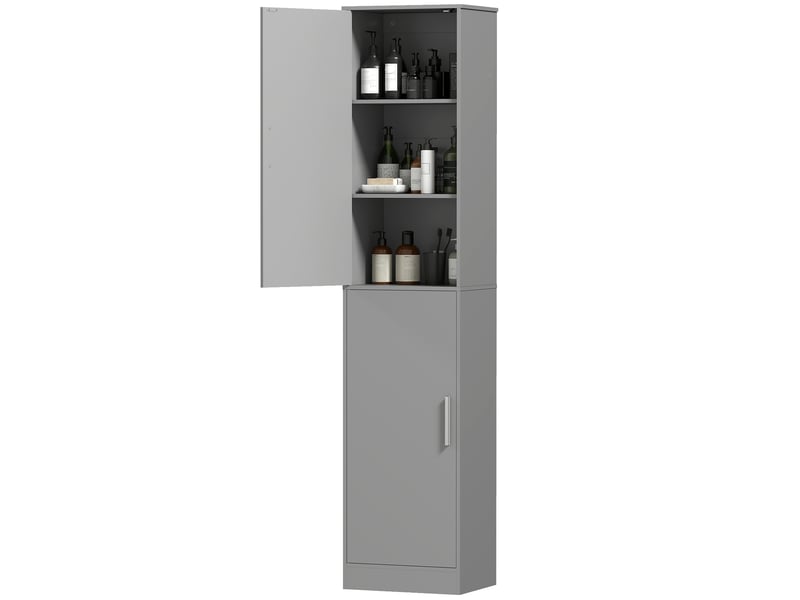  Meuble de salle de bain à 2 portes et 4 étagères réglables, 40 x 35 x 180 cm, gris  - Conforama A