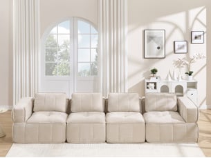 Canapé droit modulable 4 places en polyester beige, 344 cm