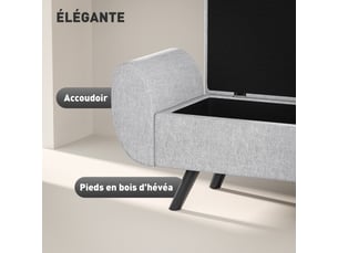 Banc de rangement 53,8l avec siège rembourré en lin et accoudoirs, pour salon, chambre, 132 x 42 x 50 cm, entrée, gris