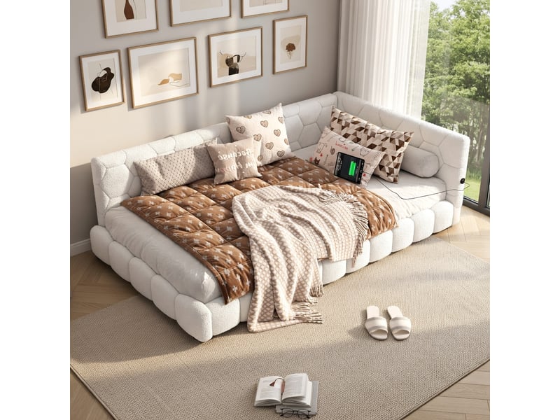  Lit d'enfant 90 × 200 cm, avec éclairage d'ambiance disponible en 16 couleurs, port usb-c, tissu imitant la fourrure, rose  - Conforama D