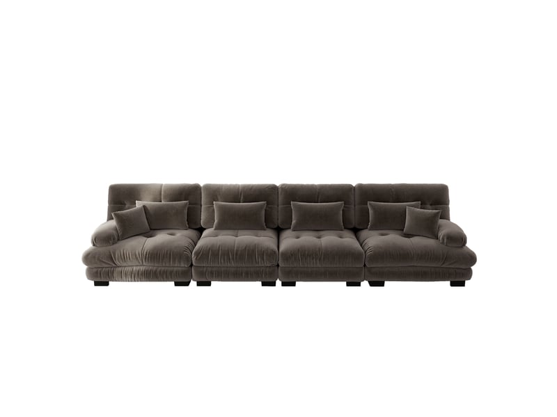  Canapé d'angle, canapé convertible, assise profonde, en chenille, marron, 4 places  - Conforama D
