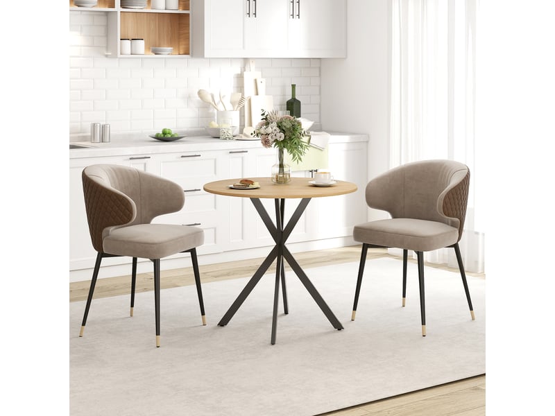  Table de cuisine ronde, 80 cm, plateau compact, panneaux de particules, métal, chêne blanc et noir  - Conforama D