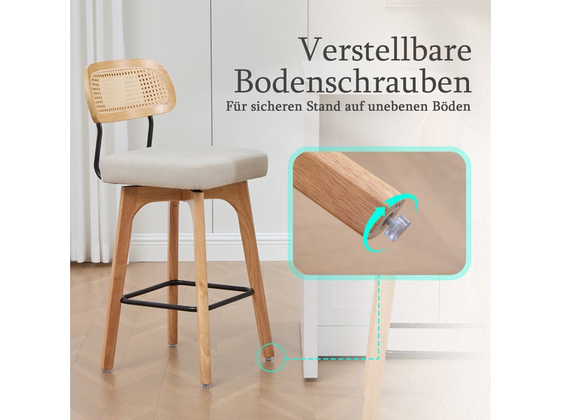 Lot de 2 tabourets de bar,44x51x96 cm,pivotants à 360°,chenille,beige - Conforama E