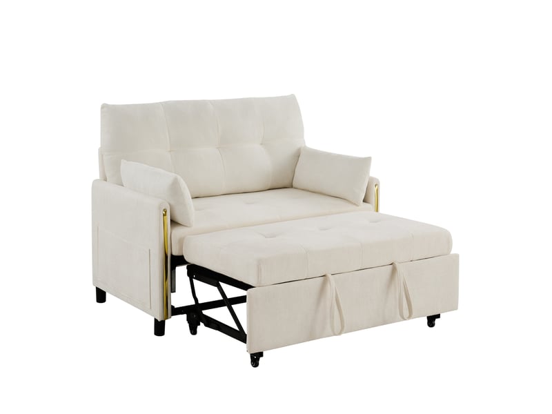  Canapé convertible 2 places 3-en-1 en chenille beige clair, 125x83x93 cm  - Conforama E