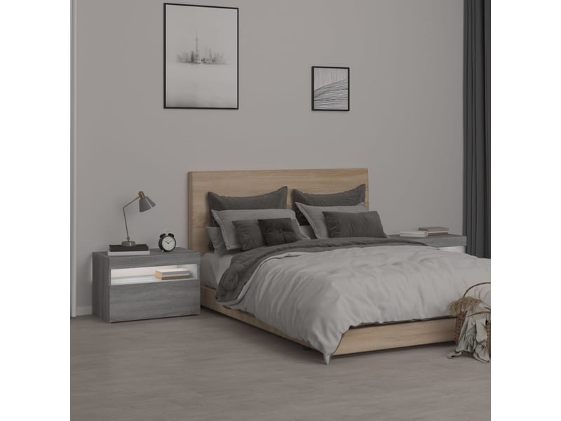  Lot de 2 tables de chevet - cabinet de chevet - table de nuit et lumières led sonoma gris 60x35x40 cm  - Conforama B