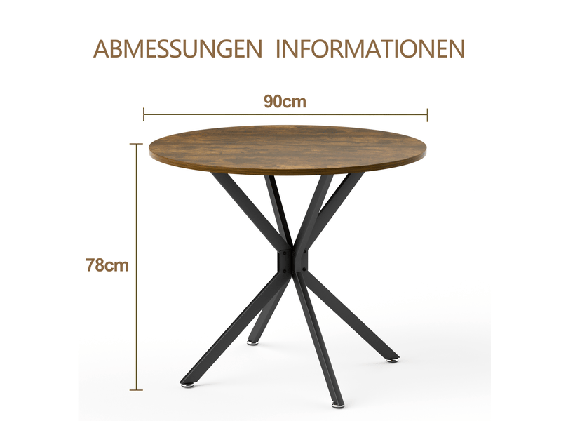  Table à manger ronde, 90x90x78 cm, table salle à manger compacte table cuisine gain, repas, métal, coloris brun et noir  - Conforama C
