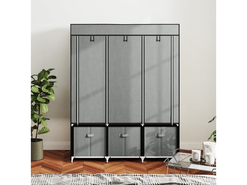  Armoire penderie en tissu 125 x 43 x 162,5 cm, 2 tringles et 3 tiroirs gris clair  - Conforama E