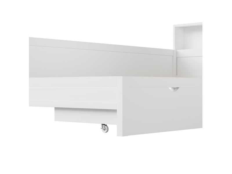  Lit enfant en l 90x200 cm, station usb et éclairage led, rangements, lit gigogne, coloris blanc, en mdf+contreplaqué, sans matelas  - Conforama E