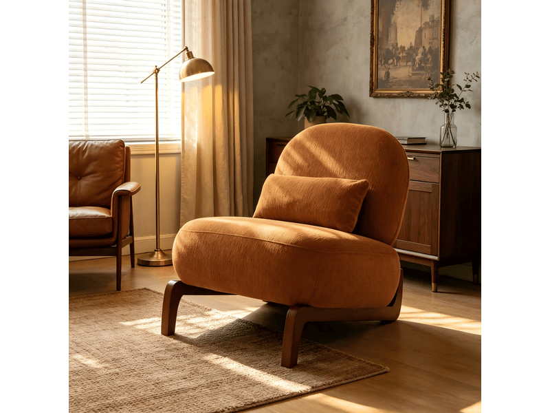  Fauteuil sans accoudoirs,72,2x86,9x69,9 cm,avec coussin,velours,caramel  - Conforama B