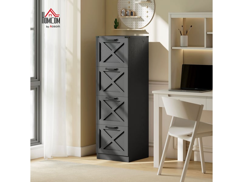  Caisson de bureau 4 tiroirs design campagne chic effet bois métal noir  - Conforama D