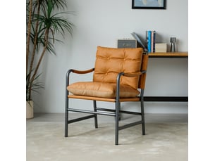 Fauteuil avec accoudoirs et assise rembourrée, pour salon ou chambre, en simili cuir et métal marron, 60 × 62 × 90 cm