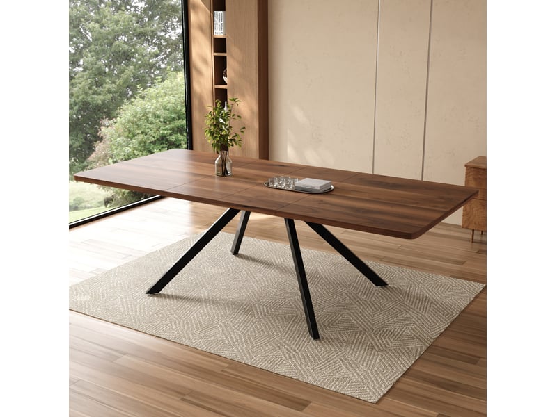 Table à manger extensible, 160-200-240x90 cm, 6-10, repas, salle à manger, plateau mdf, piètement métal, coloris noyer  - Conforama D