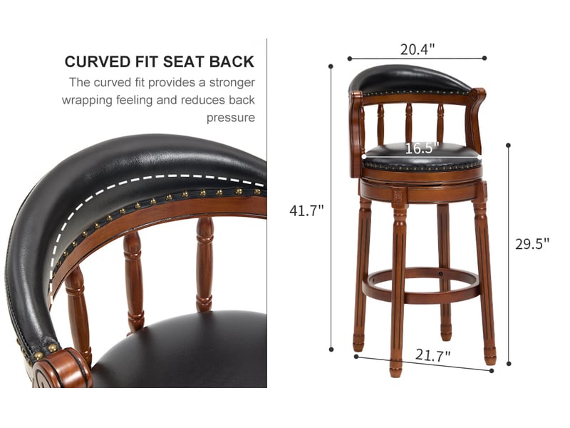  Tabouret de bar 54,8x54,8x96 cm pivotant à 360° bois noir  - Conforama E