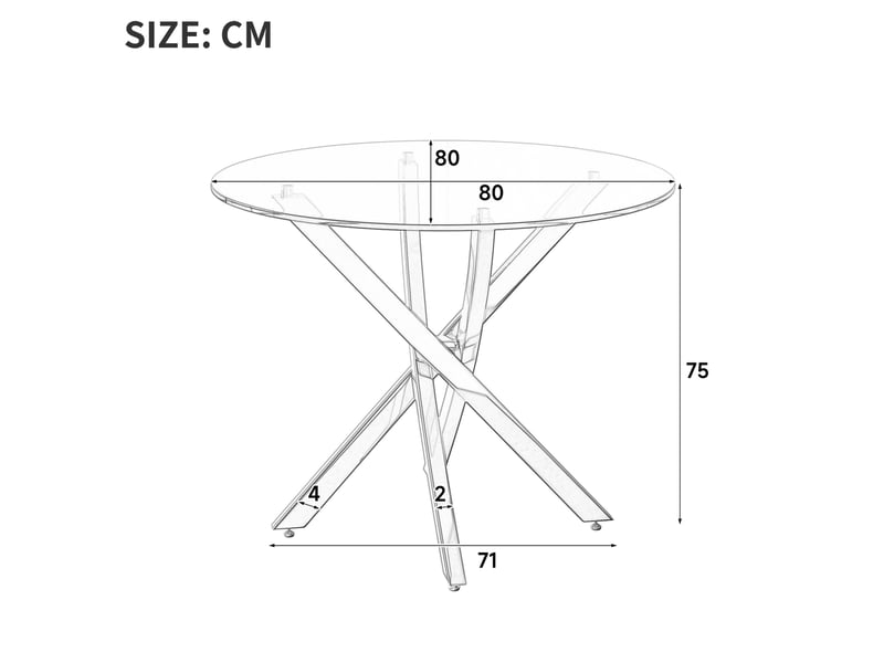  Table à manger ronde 80 x 80 x 75 cm en verre trempé, pieds dorés en métal  - Conforama C