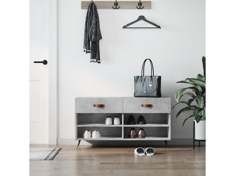 Banc à chaussures, meuble à chaussures gris béton 102x35x55 cm bois d'ingénierie shl7727  - Conforama B
