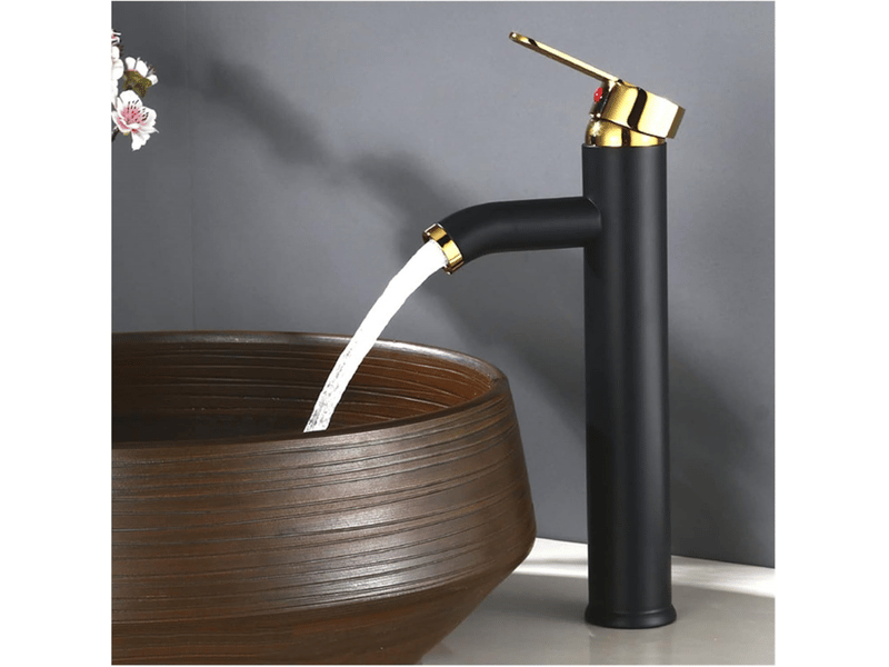 Robinet mitigeur eau chaude et froide, robinet de lavabo monocommande (couleur: noir or version haute) - Conforama C