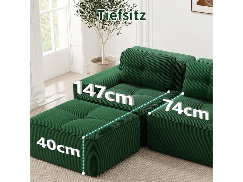 Canapé d'angle, canapé modulable; style cloud, base antidérapante, sans cadre, sans montage, avec méridienne, en velours tricoté, 4 places, forme u - Conforama D