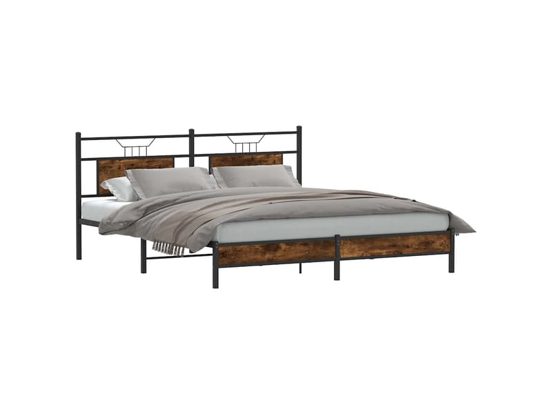  Lit double- lit adulte -  cadre de lit sans matelas chêne fumé 160x200 cm bois ingénierie  - Conforama B