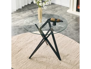 Table basse ronde,ø85 cm,avec piètement métallique géométrique,verre trempé,noir