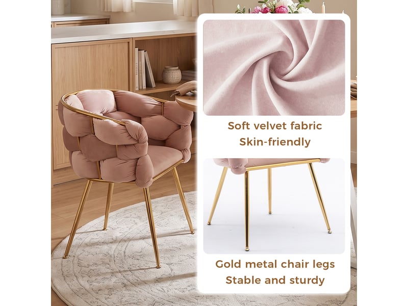  Lot de 2 fauteuils d'appoint,73x56x75 cm,avec pieds métal doré,velours,rose  - Conforama D