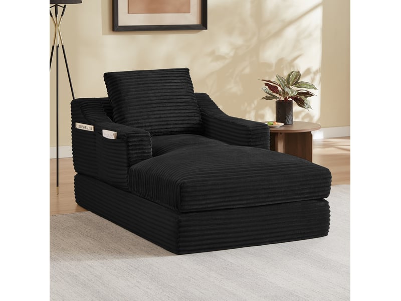  Fauteuil convertible en velours côtelé avec double couche et assise rembourrée, noir  - Conforama B