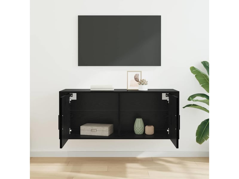 Meuble tv - banc tv - meuble de rangement mural 100 x 34,5 x 40 cm chêne noir bois d'ingénierie  - Conforama D