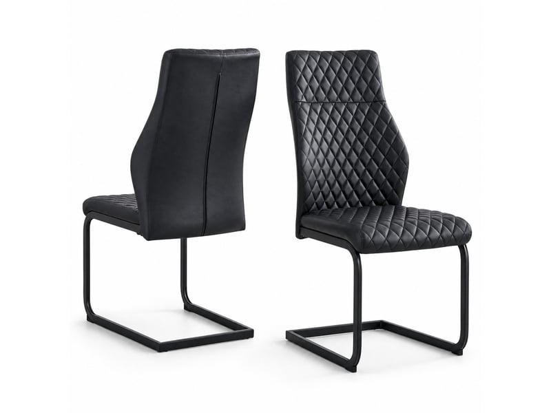  Chaises de salle à manger lot de 2 à dossier haut et assise rembourrée  - métal, simili cuir noir  - Conforama A