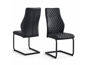 Chaises de salle à manger lot de 2 à dossier haut et assise rembourrée  - métal, simili cuir noir