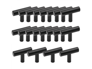 Lot de 20 poignées pour meubles de cuisine en acier inoxydable en forme de t, barre noire, poignées pour tiroirs et armoires avec vis