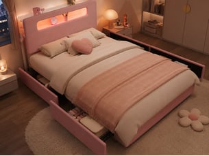 Lit avec rangement 140x200 cm <strong>LEYTN</strong> <strong></strong> coloris rose