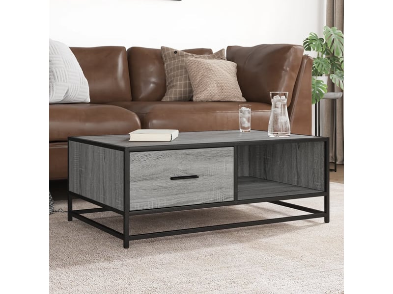 Table basse - table de salon - table à thé sonoma gris 90x57x35 cm bois d'ingénierie et métal  - Conforama B