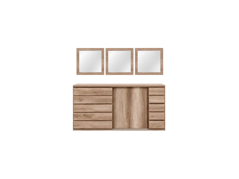  Ensemble romi chêne dab canyon – buffet 160 cm à 2 portes coulissantes et 3 miroirs 60x60 cm  - Conforama A