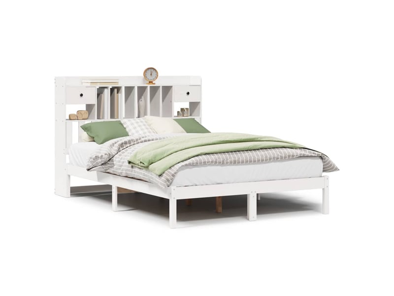 Lit double- lit adulte -  lit bibliothèque sans matelas blanc 160x200 cm bois pin massif  - Conforama A