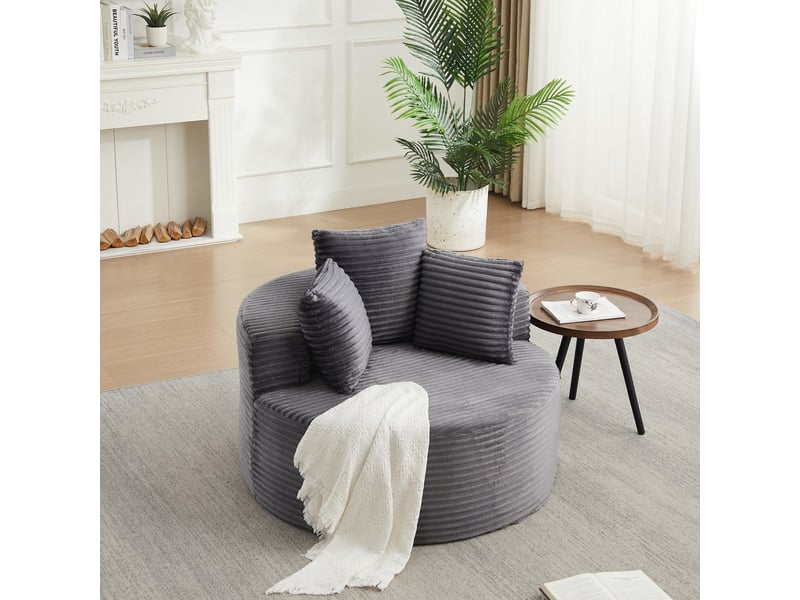  Fauteuil simple - 110x110x82cm - fauteuil crapaud pivotantfixe en velours côtelé avec 3 coussins &amp; accoudoirs larges - gris  - Conforama C