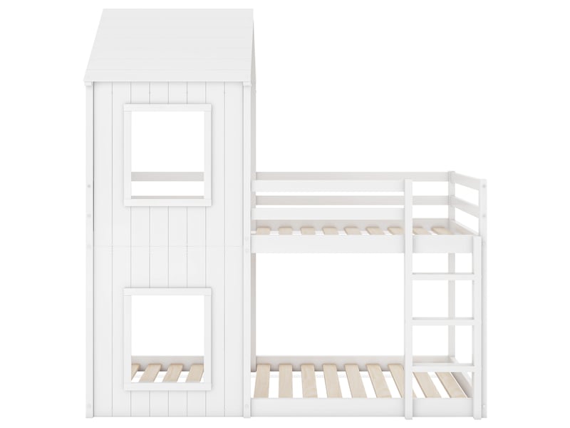  Lit superposé 90 x 200 cm, lit enfant, lit cabane pour filles et garçons, avec échelle et baldaquin, du sol au plafond, en bois massif, blanc  - Conforama D