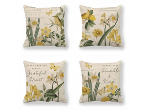 Lot de 4 housse de coussin - 45 x 45 cm lot de 4 imperméable jonquille motif canapé taie d'oreiller pour patio jardin salon chambre décoration, jaune