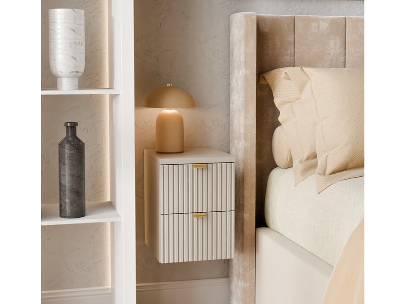 Table de chevet suspendue 2 tiroirs 25 cm cachemire façades rainurées  - Conforama B