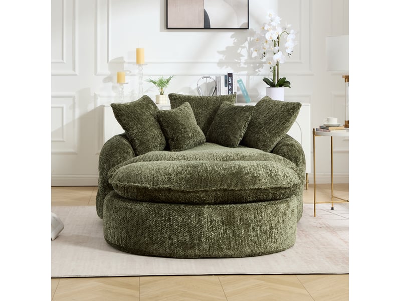 Fauteuil lounge en mousse 190,50x138x63 cm en polyester vert olive avec coussins - Conforama W