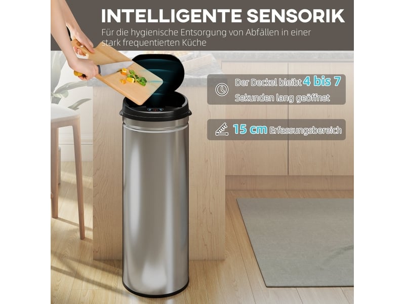  Poubelle à capteur 50 l inox à fermeture douce argentée  - Conforama D