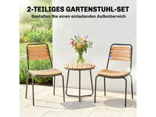 Lot de 2 chaises de jardin acier et bois, empilables, résistantes aux intempéries, 160 kg, bois naturel
