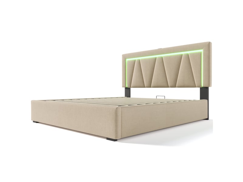 Modenvie lit coffre 140x200 cm - led, usb et type c, matelas inclus, telecommande - beige  - Conforama A