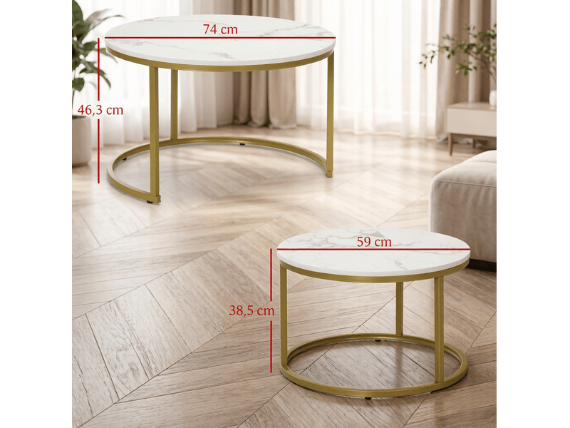  Lot de 2 tables basses gigognes rondes blanc et or  - Conforama E