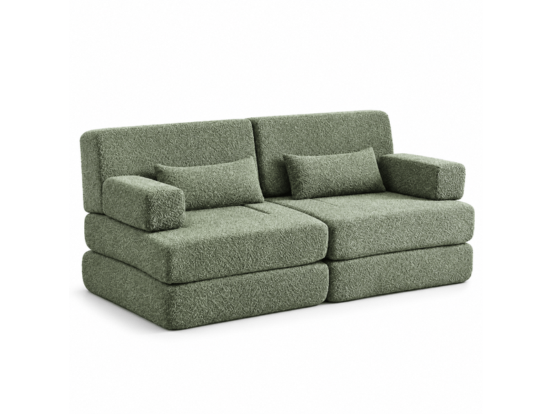  Canapé convertible 2-en-1 2 places 182 x 90 x 80 cm avec couchage pliant, dossier réglable et structure en fer, chenille, vert OMNIGLINT TRADING LTD - Conforama A