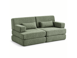 Canapé convertible 2-en-1 2 places 182 x 90 x 80 cm avec couchage pliant, dossier réglable et structure en fer, chenille, vert
